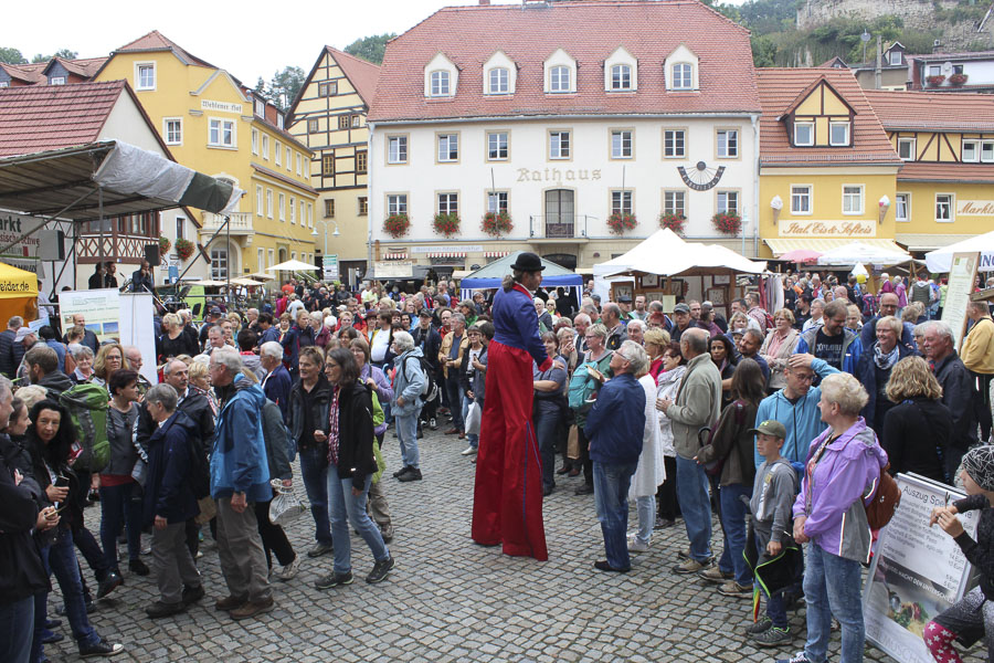 Alle Jahre wieder ist der Naturmarkt Sächsische Schweiz gut besucht. Nicht nur der Kauf regionaler Produkte, sondern auch das Programm auf Bühne und Marktplatz kommt bei Einheimischen und Gästen gut an.