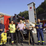 Die Mitglieder der Einsatzleitstelle bei der Freiwilligen Feuerwehr Bad Schandau verkünden am frühen Freitagmorgen (26.8.2022) das Ende der aktiven Waldbrandbekämpfung im Nationalpark Sächsische Schweiz.
