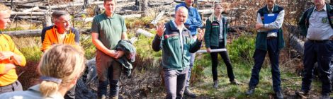 Umweltminister Wolfram Günther informiert sich im Nationalpark Sächsische Schweiz über den Zustand der vom Waldbrand betroffenen Flächen. Foto: SMEKUL / Marko Förster